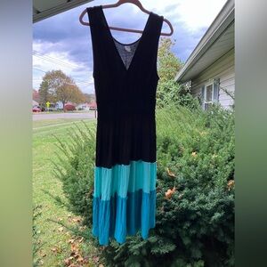 Elegant Black, Aqua, & Turquoise Colorblock Tiered Dress